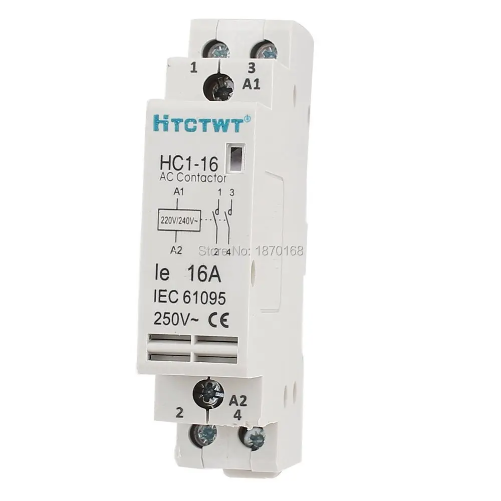 HC1-16A 35 mm DIN rail Mount 2 pole AC contactor power, 16A ie 220/240 V Coil