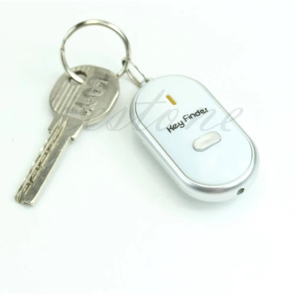 White LED Key Finder Locator Find Lost Keys Chain Keychain Whistle Sound Control