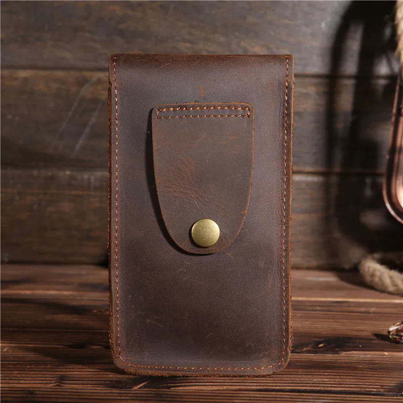 Men\'s Genuine Leather Fanny Waist Pack Small Mini Cell/Mobile Phone Pocket Male Money Bum Pouch Hook Vintage Bags