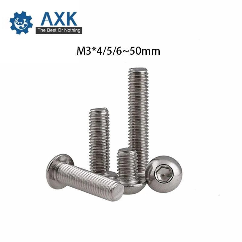 Screw Bolt Button Head Socket Stainless Steel Mm M3*(4/5/6/8/10/12/14/16/18/20/22/25/30/35/40/45/50 M3 Hex Machine Truss