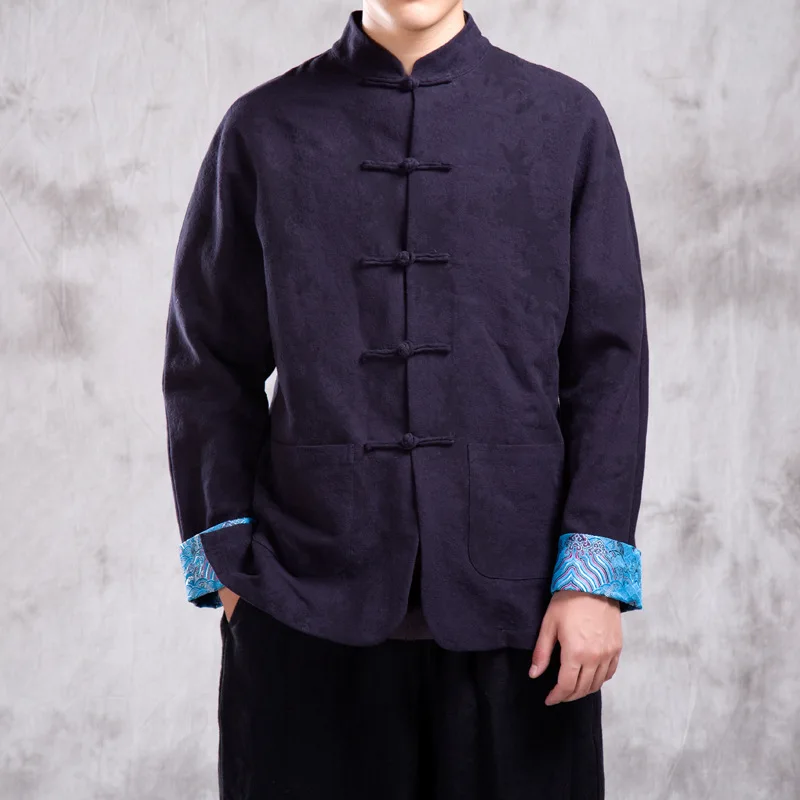 

Traditional Chinese Jackets Mens Embroidered Tang Suit Men Cotton Linen Kung Fu Tai Chi Master Clothing Costume Male CN-014