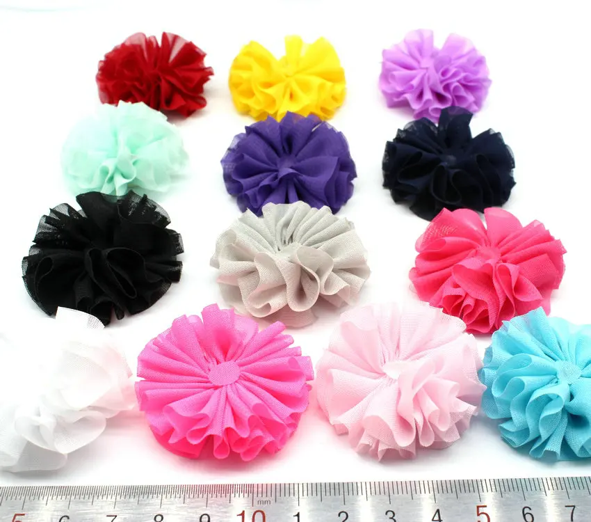 12pcs chiffon Flower 45mm small fabric flower with blank pad center headband flower hair clip diy mix color or you choose