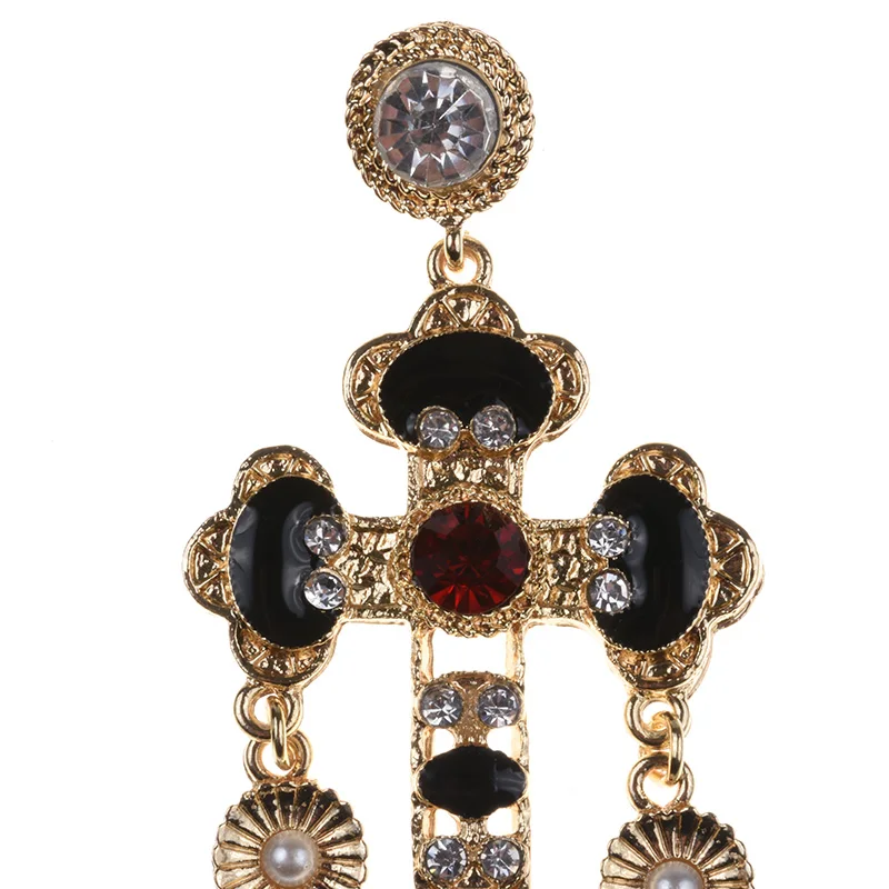 2024 New za Vintage Black Elegant Big Cross Long Earrings Women Bohemian Gorgeous Baroque Statement Drop Earrings Jewelry