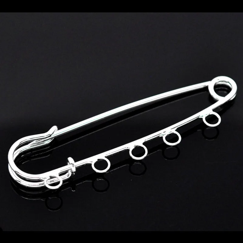 50Pcs Brooches Safety Pins 5 Holes Metal Silver Plated Fashion Jewelry DIY Making Findings Charms 7cm