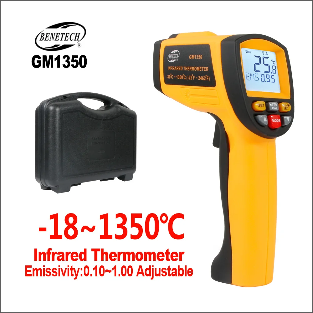 

BENETECH Thermometer IR Infrared Digital Temperature Sensor Humidity Meter Handheld Industrial GM1350 50:1 Laser Thermometer