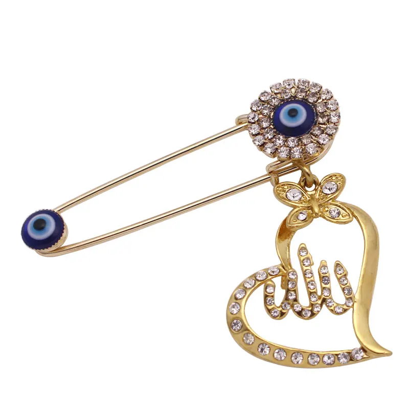 muslim islam Allah Turkish evil eye Scarf Hijab crystal Stainless Steel Pin brooch Baby Pin