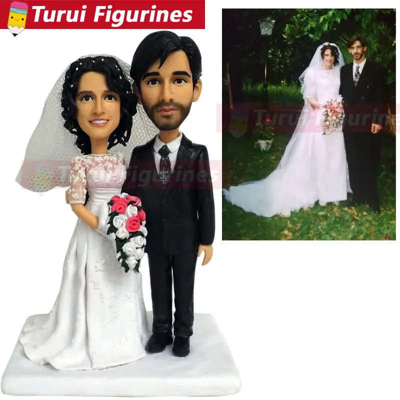 Custom Wedding Couple Bobblehead That Look Like You from photos wedding cake toppers silhouette polymer clay dolls figure