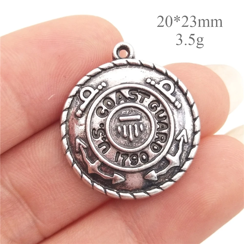 BULK 30pcs Lots Zinc Alloy US Coast Guard Charms Antique Silver Plated Military Pendant 20*23mm 3.5g