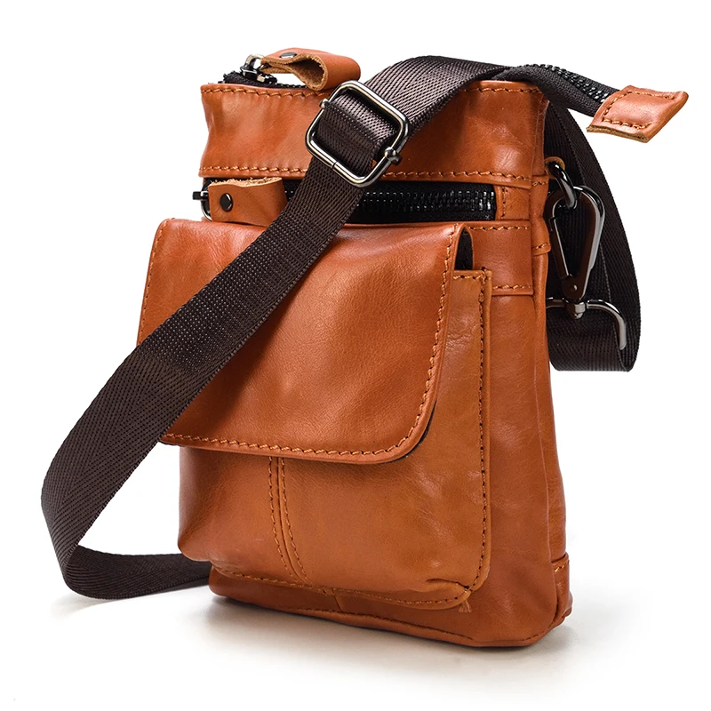 Men Genuine Leather Waist Packs Fanny Pack Belt Bag Phone Pouch Mini Travel Chest Bag Male Small Crossbody Bag Leather Pouch