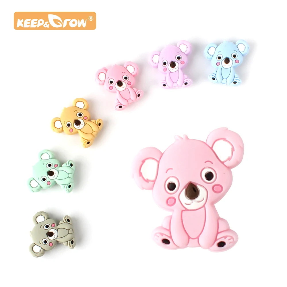 Keep&Grow 10pcs koala Silicone beads Silicone Teether Accessories DIY silicone Bead Teething Necklace Self Made Gifts