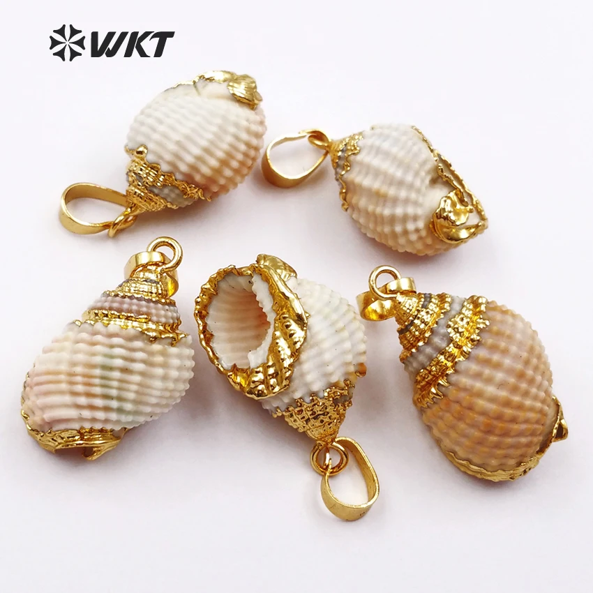 WT-JP034 Fresh Design Shells Necklaces Pendants Little Metal Plated And Natural Trumpet Shell for Women Jewelry Making