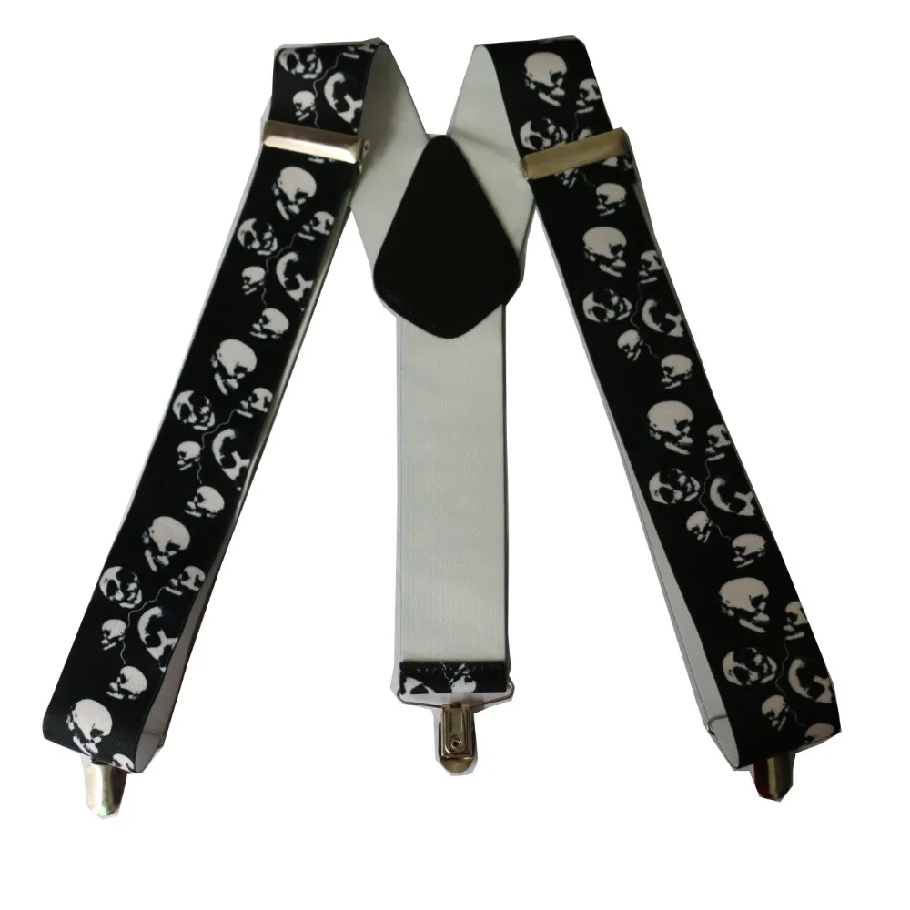 HUOBAO New Black Punk 5cm Wide Skull Suspenders For Mens