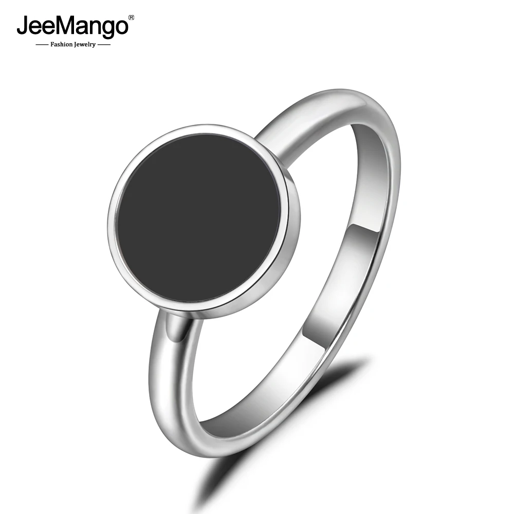 JeeMango Trendy OL Style Anniversary Ring For Women Girls 10/12mm Black Acrylic Stone 316L Stainless Steel Rings Jewlery JR19048