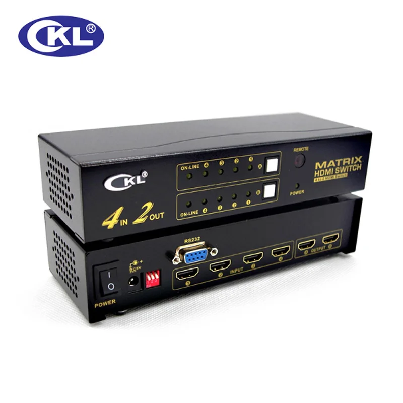 CKL 4x2 HDMI Switch Splitter 4 in 2 out with IR Remote RS232 Control Support 1080P 3D CKL-4H2