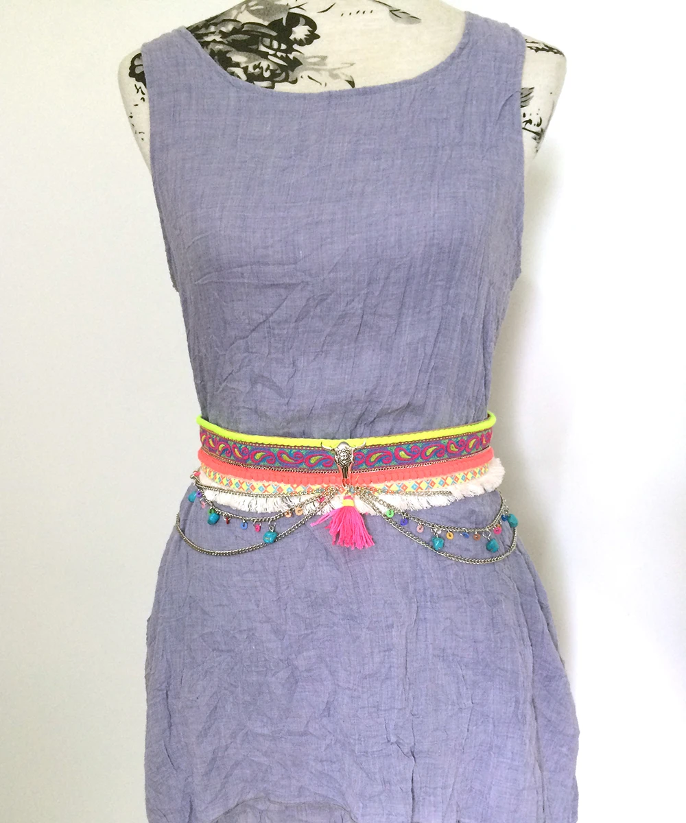 New Gypsy Dangle Hippie Boho Turkish Bohemian Shimmy Belt Dance Body Chains Chain Tassel Tauren Skull Pendants  Skirt Belt