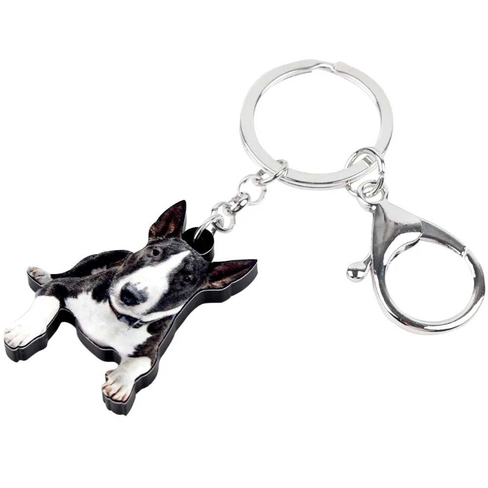 WEVENI Acrylic American Pit Bull Terrier Dog Key Chains Pendant Rings Cute Animal Jewelry For Women Girls Handbag Charm Bulk