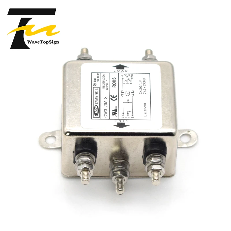 CANNY WELL Power EMI Filter CW3-6A 10A 20A-S AC 220V تنقية التدخل أحادية الطور
