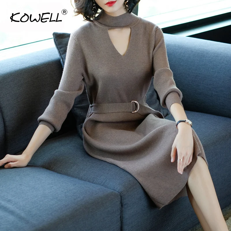 Sexy turtleneck loose knitting sweater dress Women elegant Long sleeve pullover female winter dress Autumn casual dress vestidos