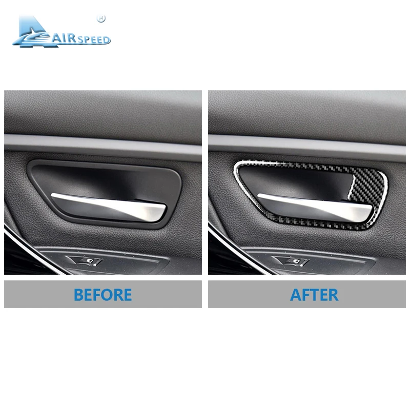 AIRSPEED 2PCS Carbon Fiber Car Interior Door Handle Cover Trim Door Bowl Stickers for BMW M4 F82 Accessories Car-styling
