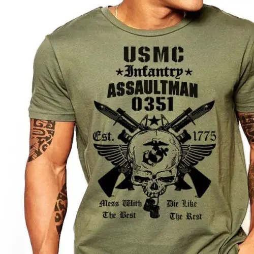 US Marines Infantry Assaultman T shirt men MOS 0351 USMC army short sleeve casual tee USA plus size S-3XL