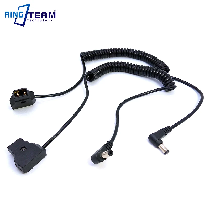 In - Out + Male PTap DTap Power D-Tap to 5.5*2.5mm DC Right Angle Plug Coiled Stretch Cable For Sony Light Lamps