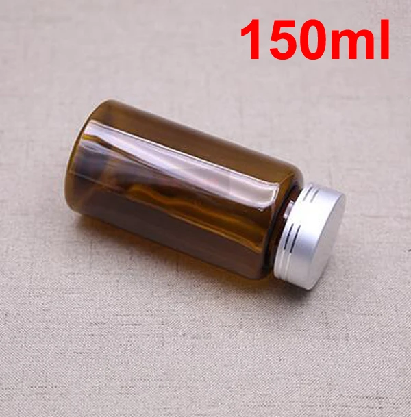 100PCS 150ML/150CC Translucent Brown Plastic PET Bottle, Pill / Capsules / Powder Bottle - Silver Cap & Pressure Sensitive Seals