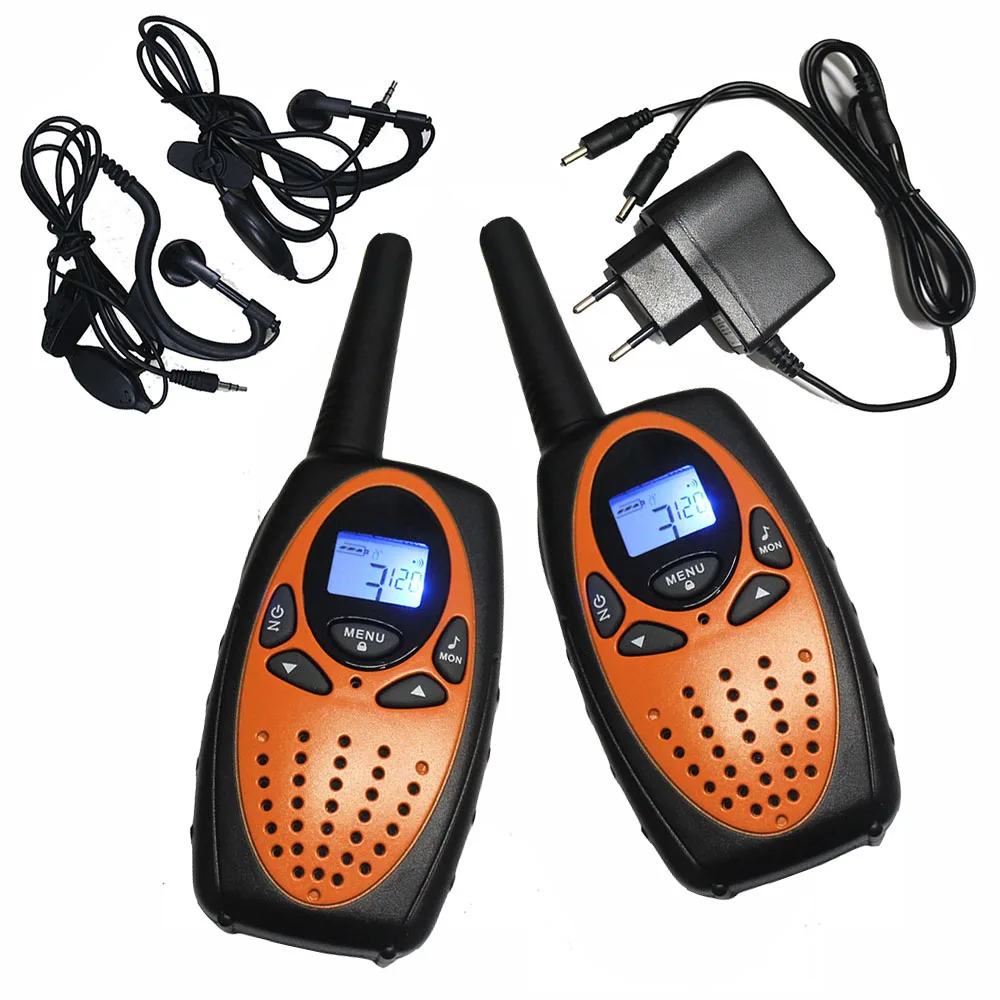 

Orange T628 1W long range wireless talkie walkie pair PMR 446 VOX earpiece 2 way radio walky talky interphone w/ charger