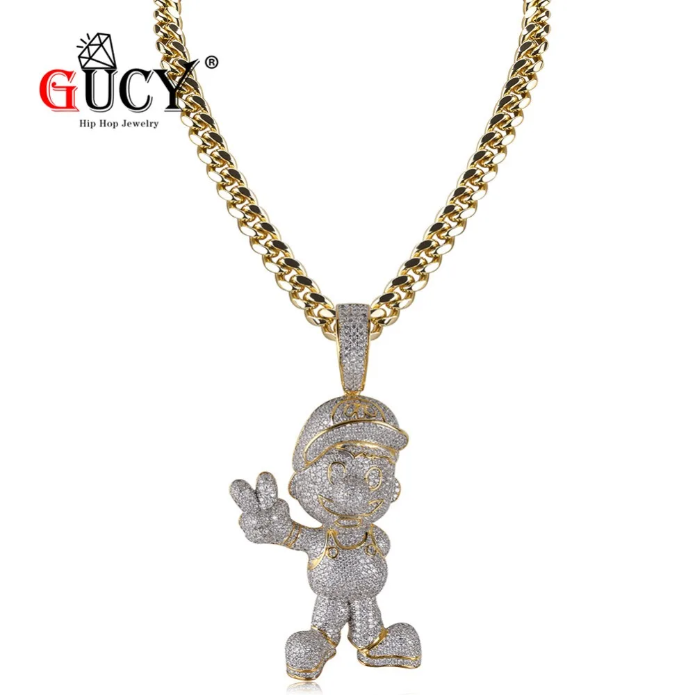 GUCY New AAA CZ Cubic Zircon Super Iced Out Chain Pendant Necklace Hip Hop Jewelry Statement Necklaces Gift For Men