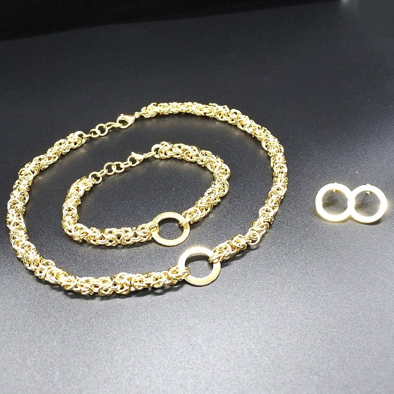 AMUMIU Gold Color Chain Link Necklace Bracelets Earrings Set For Men Women HZTZ112