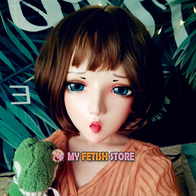 (HAN-01)Female Sweet Girl Resin Half Head Kigurumi BJD Eyes Crossdress Cosplay Japanese Anime Role Lolita Mask With Eyes And Wig