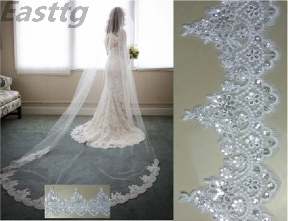 White/Ivory Real Photos High Quality 3M Cathedral Length Lace Edge Wedding veil Bridal Veils With Comb Wedding Accessories