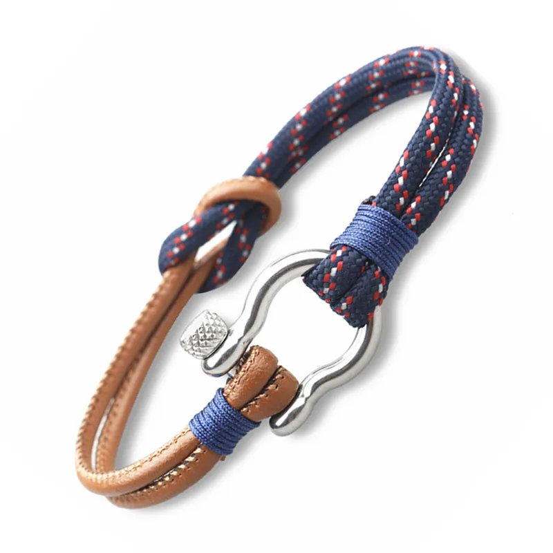 New Arrival Outdoor Camping Rescue Survival Bracelet Men Sports Paracord Braided Rope Horseshoe Buckle Stainless Steel Bracelet