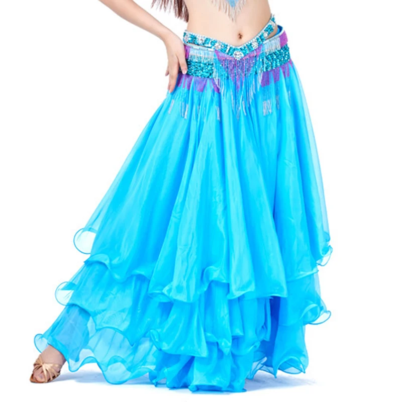 

14 Colors Women Belly Dance Clothes Full Circle Maxi Skirts 3 Layers Ruffles Belly Dance Long Skirts (without belt)