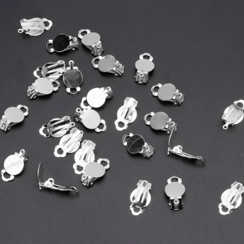 50Pcs Flat Round Tray Clip-on Earring Converter DIY Earring Pierced into Clip on