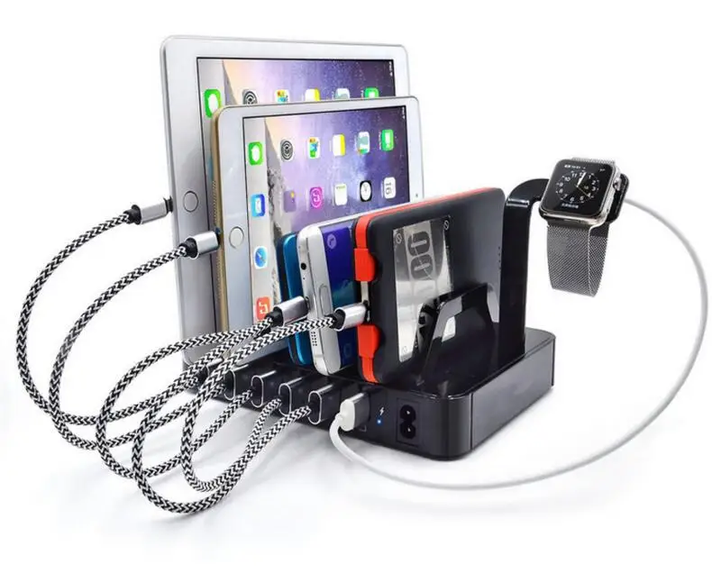 6 port USB Charging Station Dock HUB Charger Organizer black multiple mobile tablet charging stand for iphone 5 6 7 iwatch