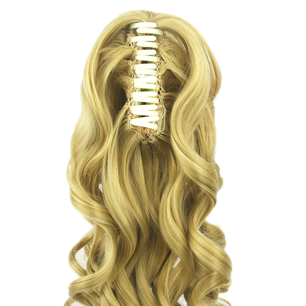 Soowee 60cm Long Black Blonde Curly Clip In Hair Extensions Pieces Pony Tail Synthetic Hair Claw Ponytail