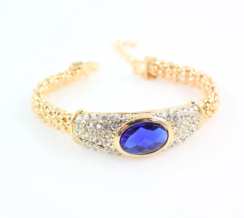 Wedding African Beads Jewelry Set Crystal Costume Gold color Rhinestone Statement Chunky Necklace Earring Ring Jewelry Set