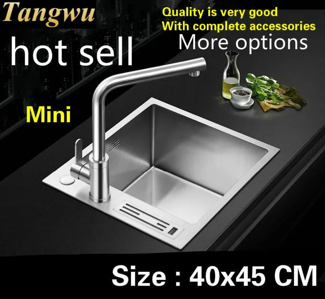 Free shipping Standard household kitchen manual sink single trough small durable 304 stainless steel hot sell 400x450 MM