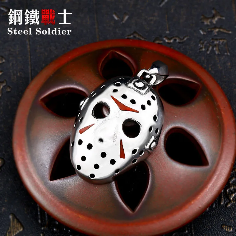 Steel soldier Halloween pendant Masquerade Mask jason Voorhees stainless steel chain men punk Hockey charms jewelry