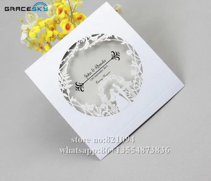 30pcs/lot Free Shipping  Laser Cut Asian style Bride and Groom design Elegant Wedding Invitations Cards With inner blank paper