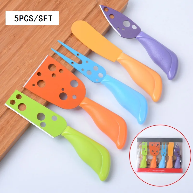 50Set Creative Stainless Steel Cheese Knives Set Muticolored Pizza Knife Butter Cutter Forks Pizza Not Sticky Kitchen Gadgets