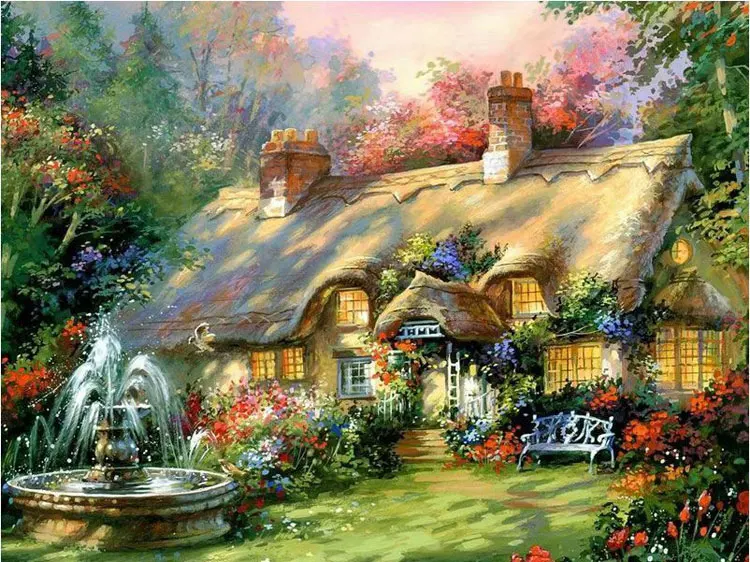 Hot Needlework,Cross stitch,Sets For Embroidery kits,Garden Cottage Pattern painting landscape Cross-Stitching,Wall Home Decro