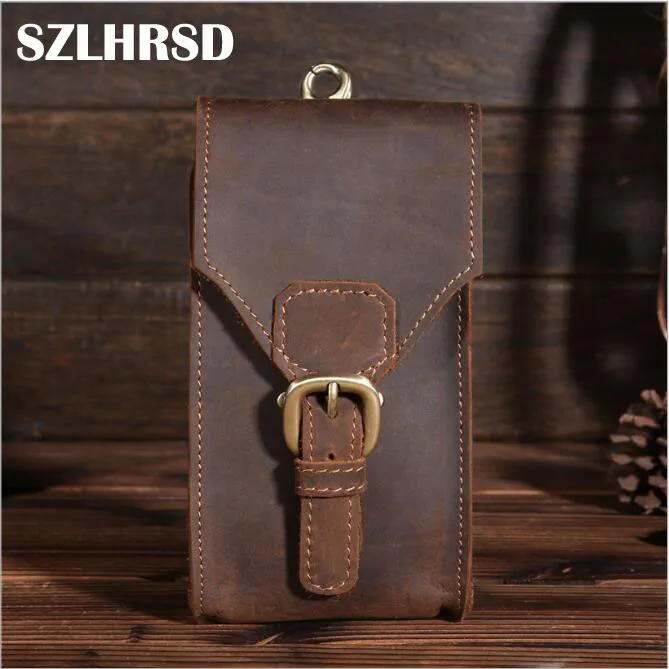 6.0inch Genuine Leather Mobile Phone Cover Case Pocket Hip Belt Pack Waist Bag Father Gift for Huawei Y3 Y5 Y6 II  Mate 9 P20