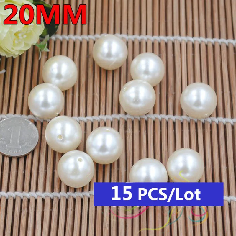 Imitation Round Big Pearl Beads for Jewelry Making, 20-40mm, Accessory for Jewelry Necklace, Bracelet, Fadeless Dress Making Mat