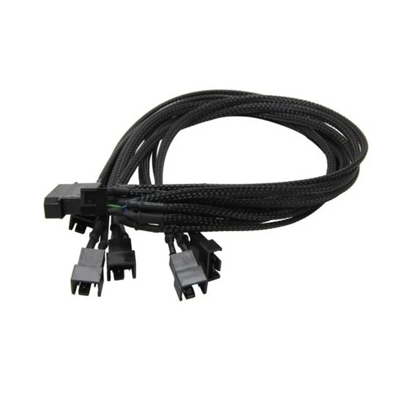 Black Sleeved 16 inches ATX PSU IDE Molex to 4 x PWM 4-pin CPU Case Cooling Fan Splitter Hub Power Adapter Cable w/ RPM Feedback