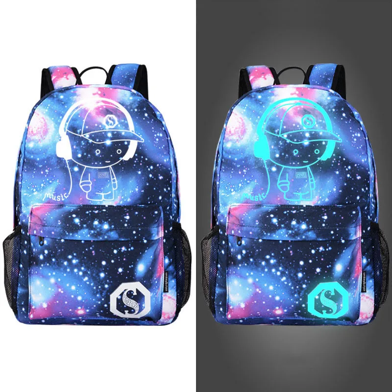 Luminous Anti Theft Backpacks Men USB Charge Canvas Rucksack Boys Laptop Schoolbag For Teenage Girls Students Print Bag XA163C
