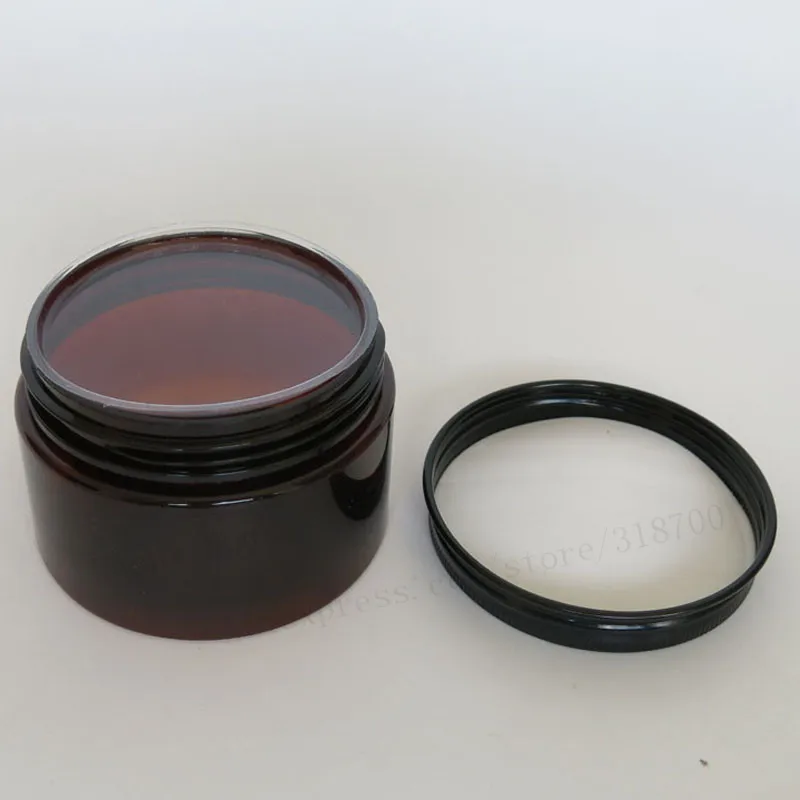 

30pcs/lot 120g Refillable Empty Amber PET Cream Jar 4oz Cream Bottle with Black Aluminum Lids and Inner Pad