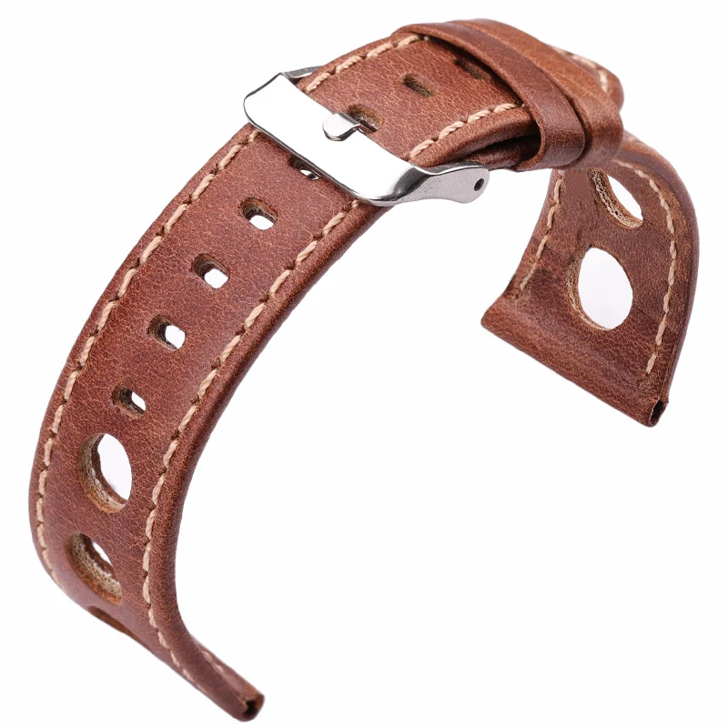 Genuine Leather Watchband Soft Thin 22mm 24mm Black Brown Women Men Watch Band Strap Belt With Pin Buckle