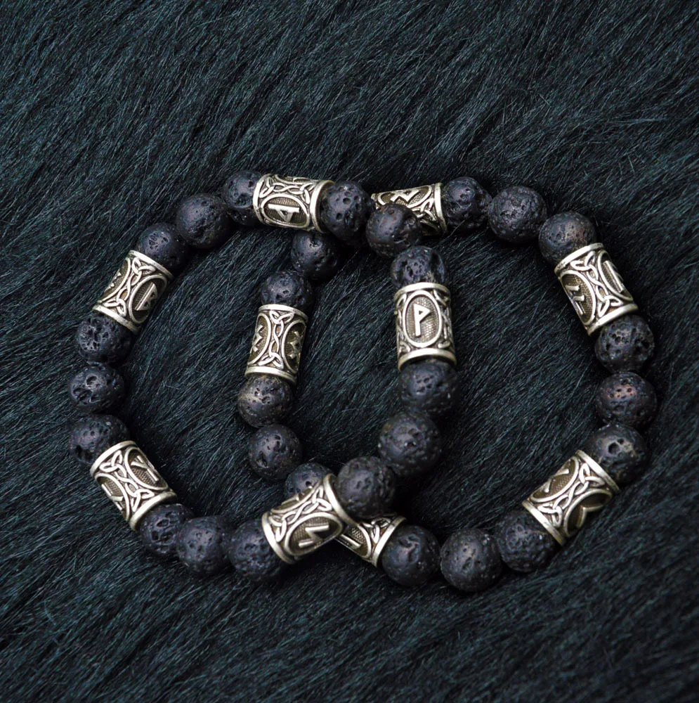 Viking Runes Jewelry Vintage Amulet Lava Stone Bracelet For Men Women Accessories Runas Vikingas Bangle with 5 rune beads