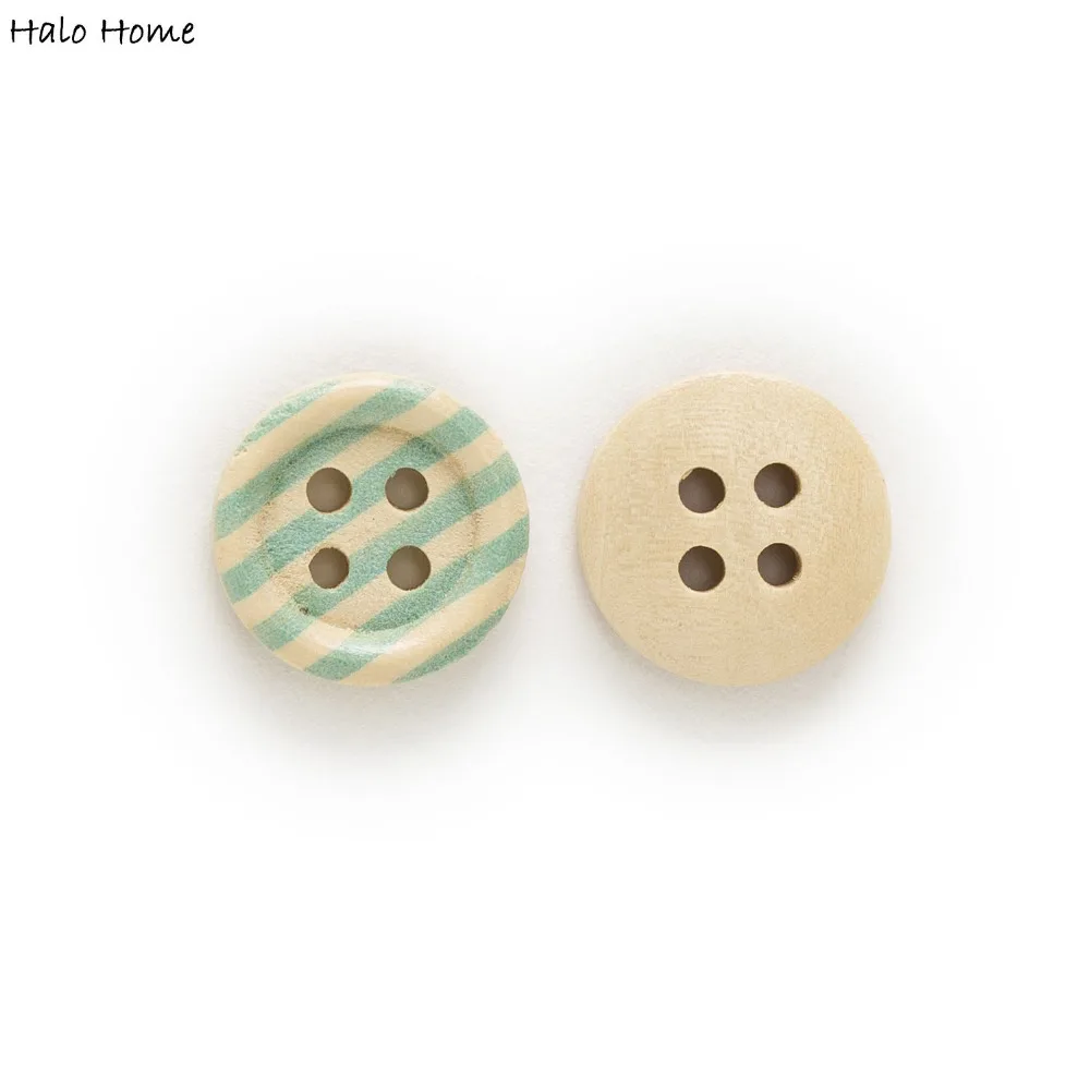 15mm 50pcs 2 Hole Mixed Stripes Dot Cute Round Wood Buttons Clothing Wooden Crafts Decor Sewing Scrapbooking